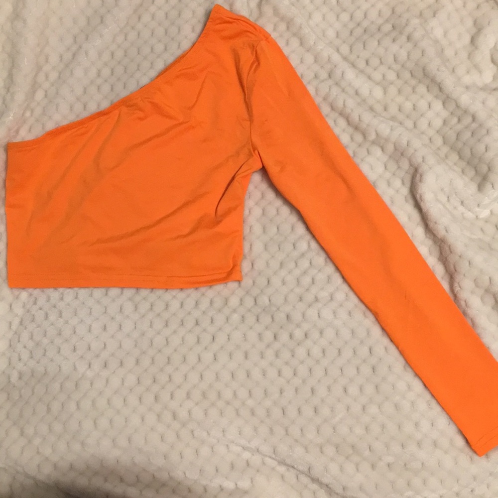 Neon Orange One Shoulder Crop Tee